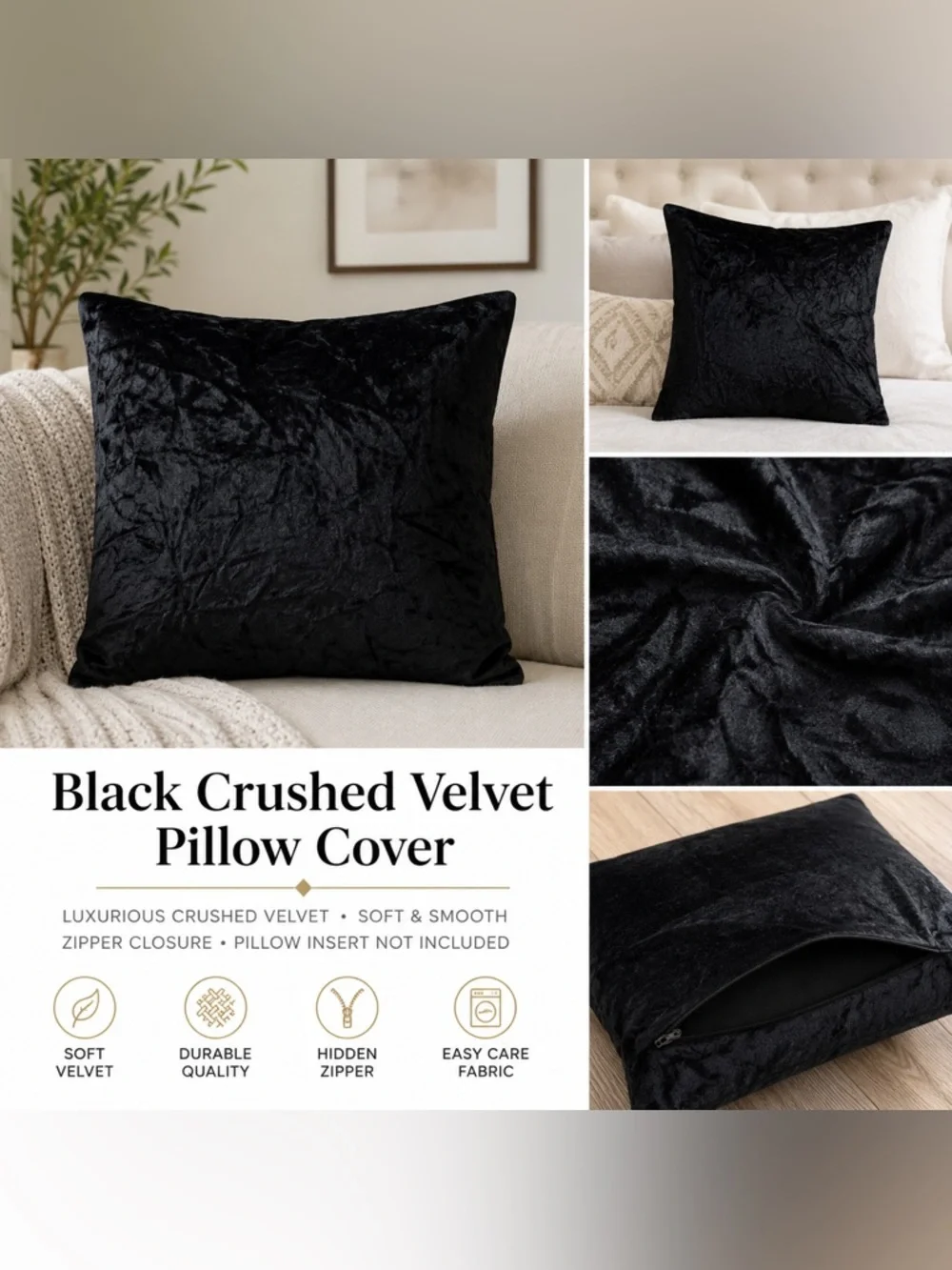 World Market Black Velvet Accent Pillow 17x17 Moody Modern
